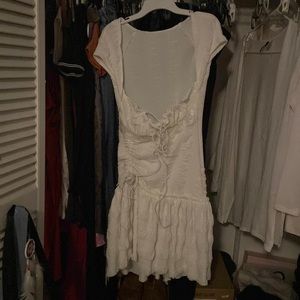 White casual picnic dress laces neck